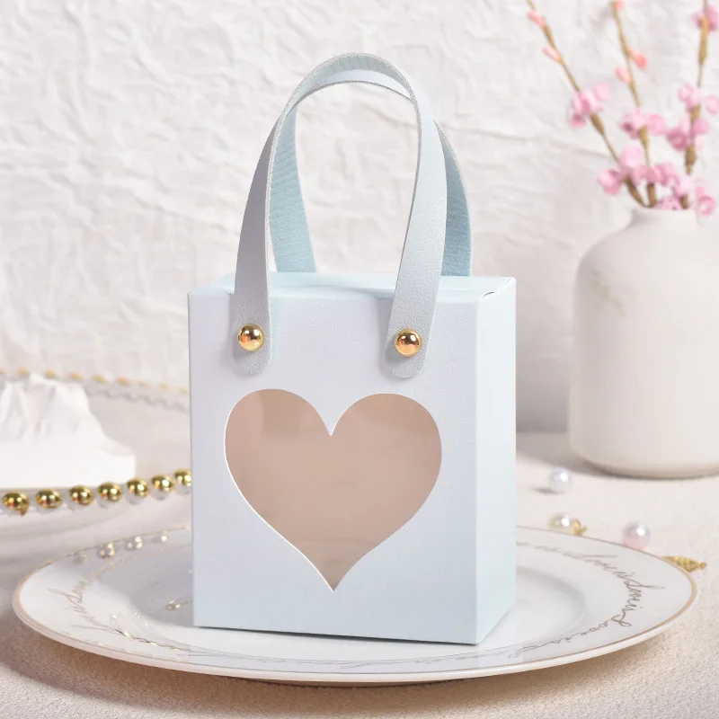 10Pcs Wedding Candy Gift Bags Transparent Window Packaging Boxes Pink Romantic Flower  Portable Birthday Party Supplies