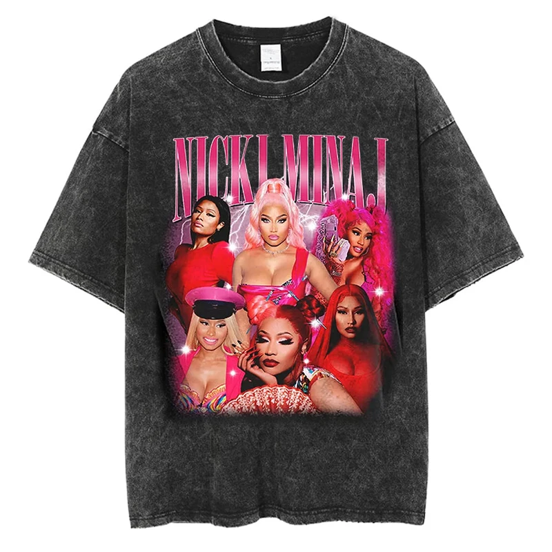 Rapper Nicki Minaj Cover Print T-shirt y2k Fashion Hip Hop Rap Women Streetwear Tops Cotton Vintage Oversized Short Sleeve Tees