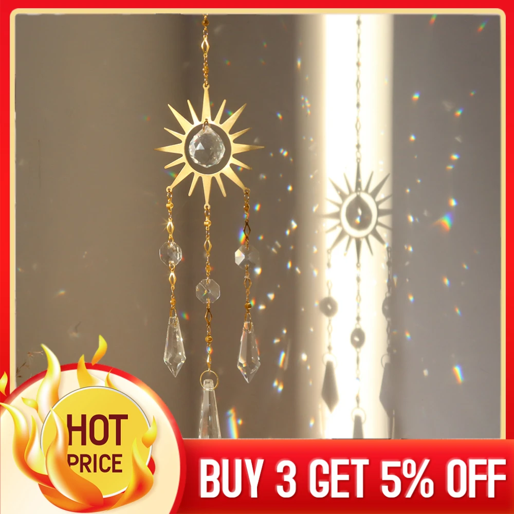 Crystal Prisms Light Catcher Hexagon Wind Chime Hanging Pendant Sun Catcher Summer Gift Windchimes for Home Garden Decoration