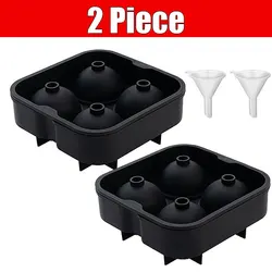 Premium Large Sphere Ice Cube Maker - Easy Fill & Release, Leak - Free Design (2pcs Black - 4 Holes)