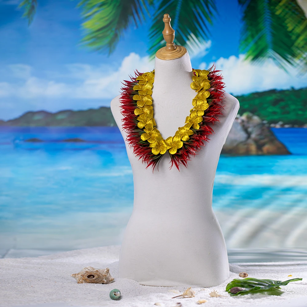 2023 Artificial Silk Spring Grass Plumeria Lei For Graduate Tongan