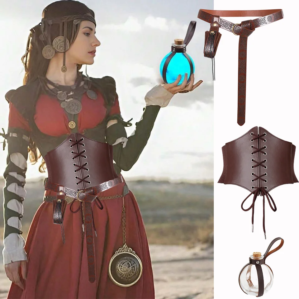 Cintura medievale, costume da pirata vichingo, da uomo e da donna, in