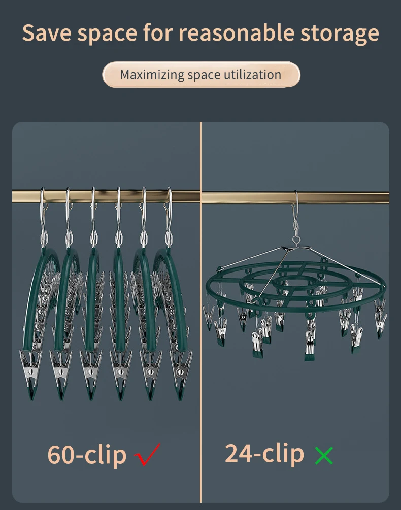 Description Picture 6 of item10 Clips Stainless Steel Sock Clip Pace-Saving Arc Sock Drying Rack Windproof Non-slip Clothes Rack Underwear Clip Towel Hanger