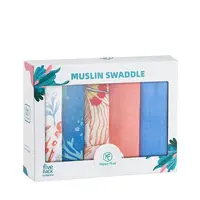 HappyFlute 5PCS Combined Print Super Soft Muslin Swaddle Feeding Burp Cloth Newborn Soft Bamboo Cotton Baby Face&Hand Wash Wipe 1