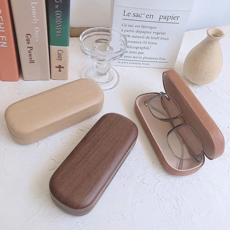 

2023 Retro Wood Grain Glasses Case Box Anti-pressure Box Sunglasses Women Men Students Portable Eyewear Storage