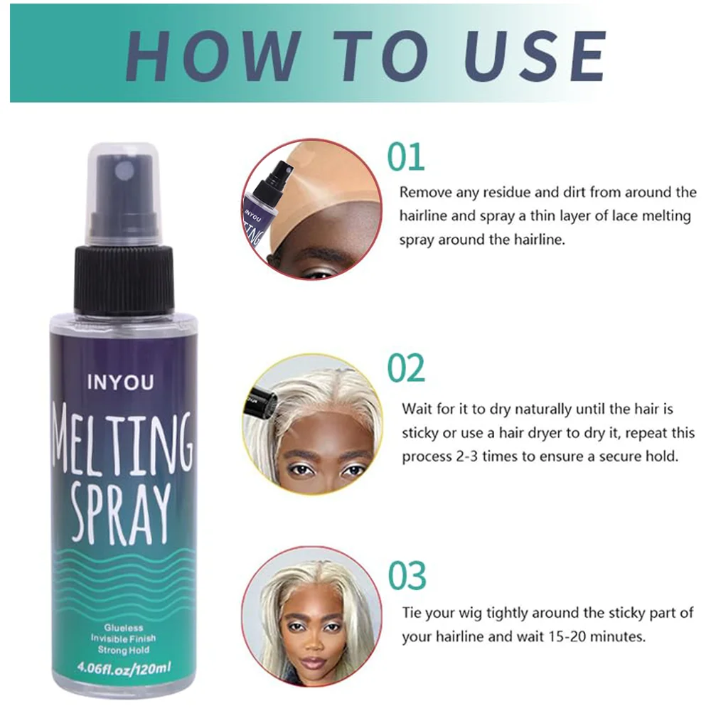 120ML Lace Melting and Holding Spray Adhesives Remover Glue-Less Hair Adhesive Wig Strong Natural Finishing Hold Control Wig glue remover Wig spray Wig care spray