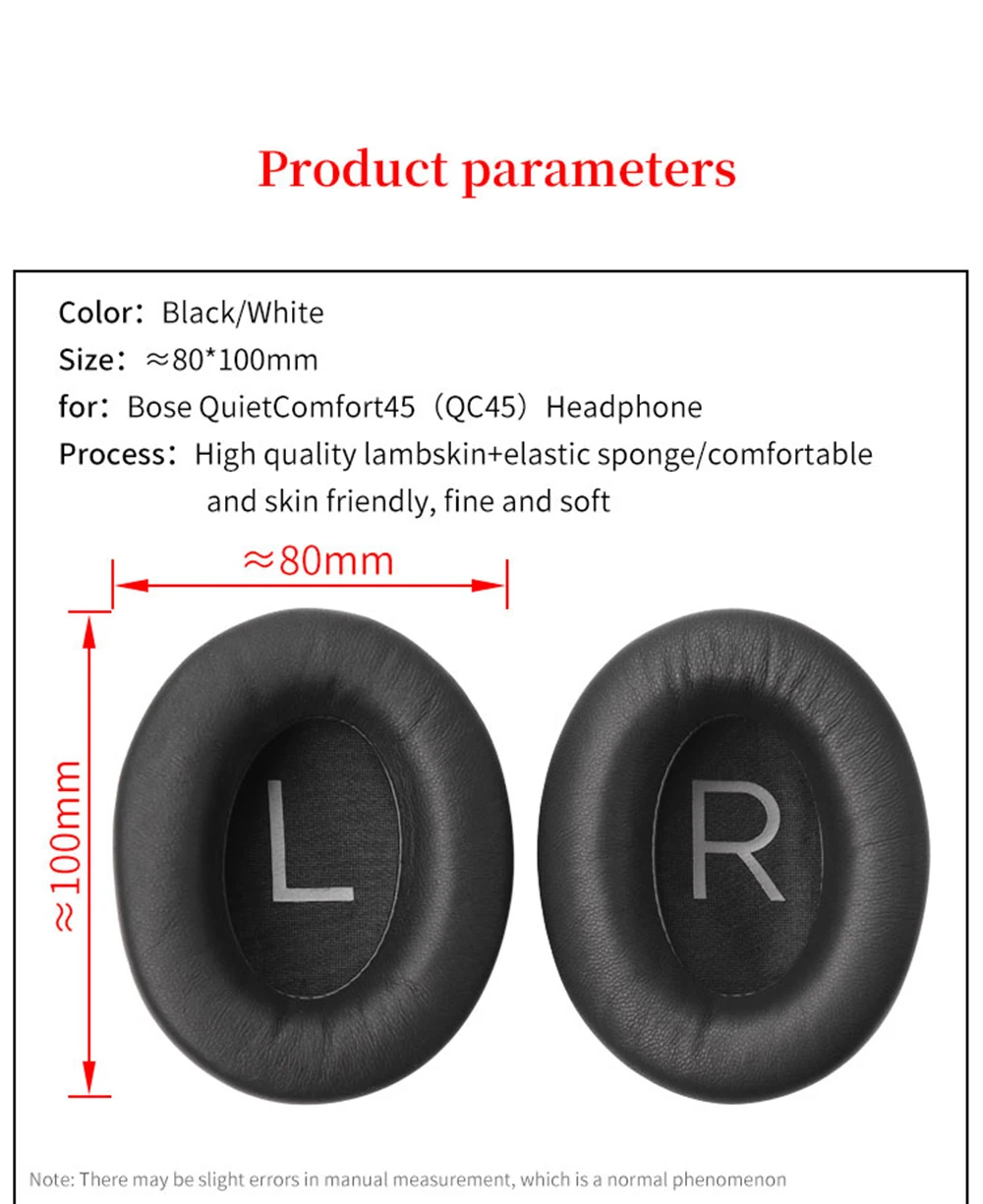 Lambskin Ear Pads For Bose QC45 Headphone Cushion QuietComfort 45 Headset Leather Foam Pad Earpads Sponge Earmuffs