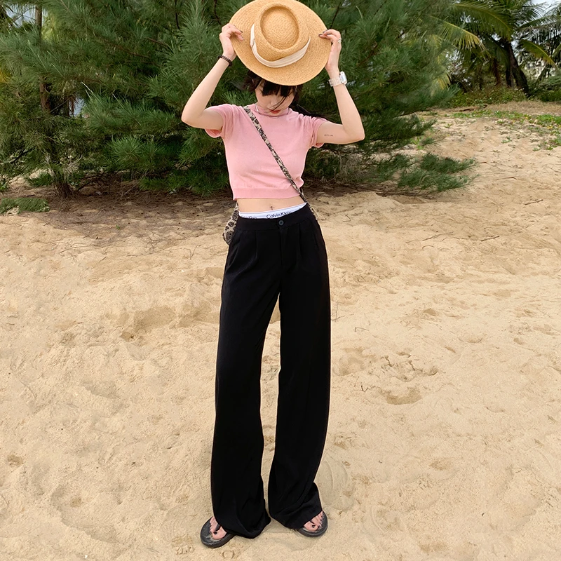 

2023 Spring/Summer New korean fashion Simple and Fashionable Black Casual Suits Women's Pants LOOSE STRAIGHT women clothing