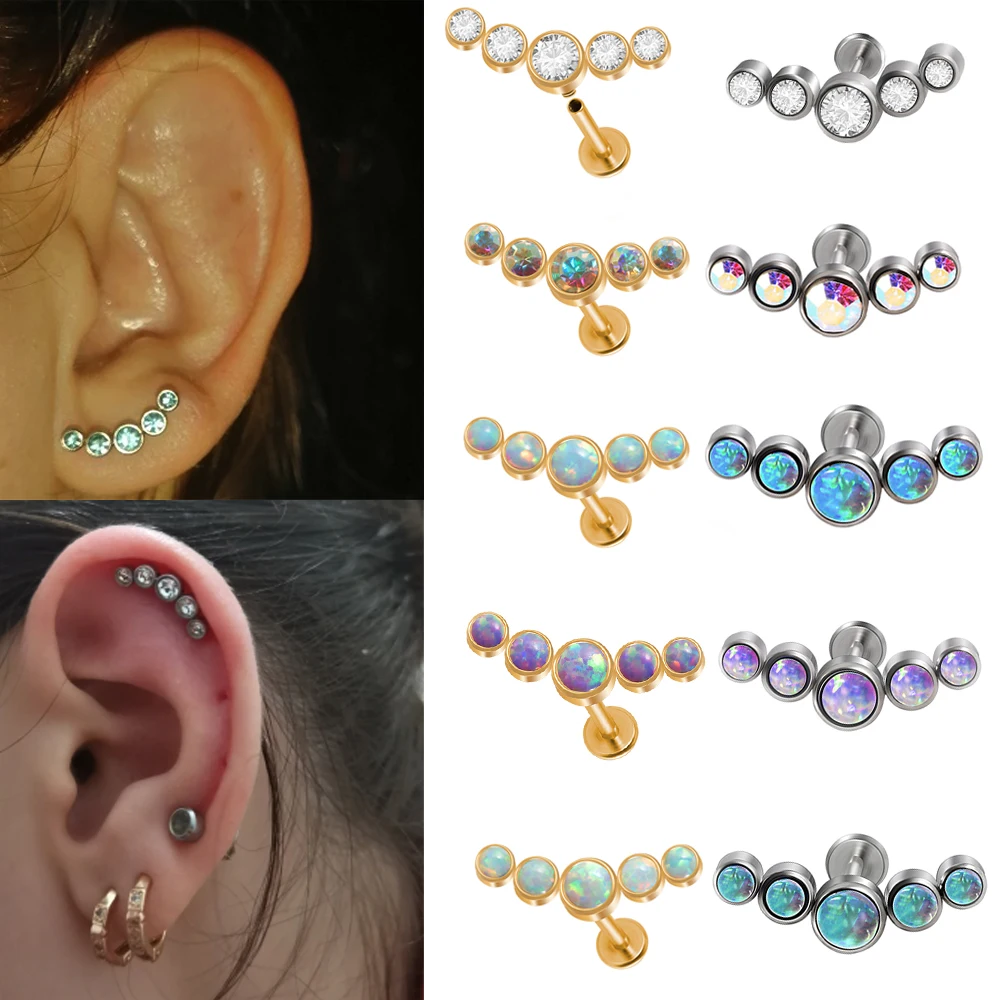 1PC Opal Gem Silver Color Surgical Steel Internally Threaded Ear Tragus  Cartilage Earring Labret Stud Body Piercing Jewelry 16G - AliExpress