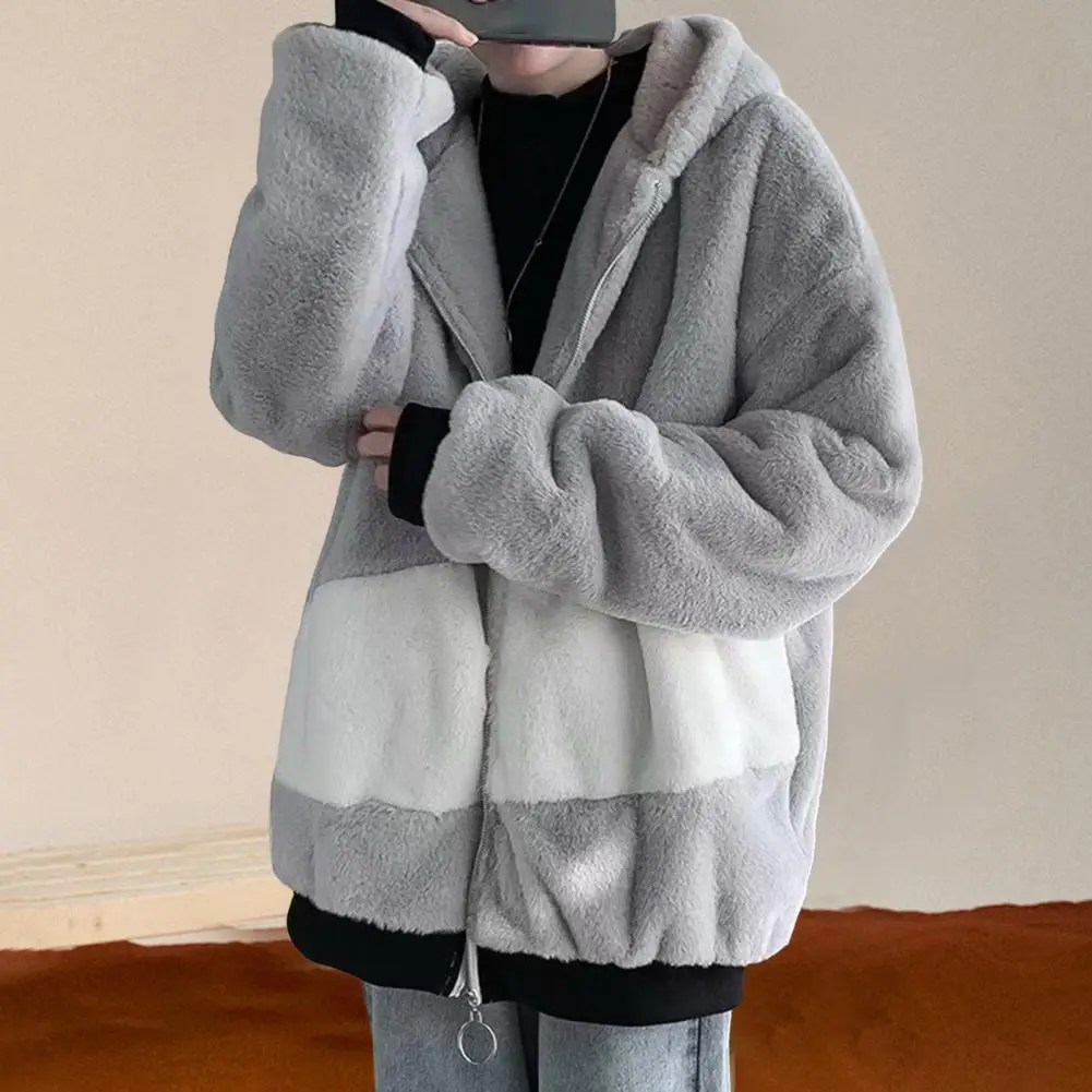 

Popular Teddy Bear Hoodie Contrast Color Coldproof Skin-touch Ribbed Cuff Teddy Bear Hoodie Sweatshirt Coat