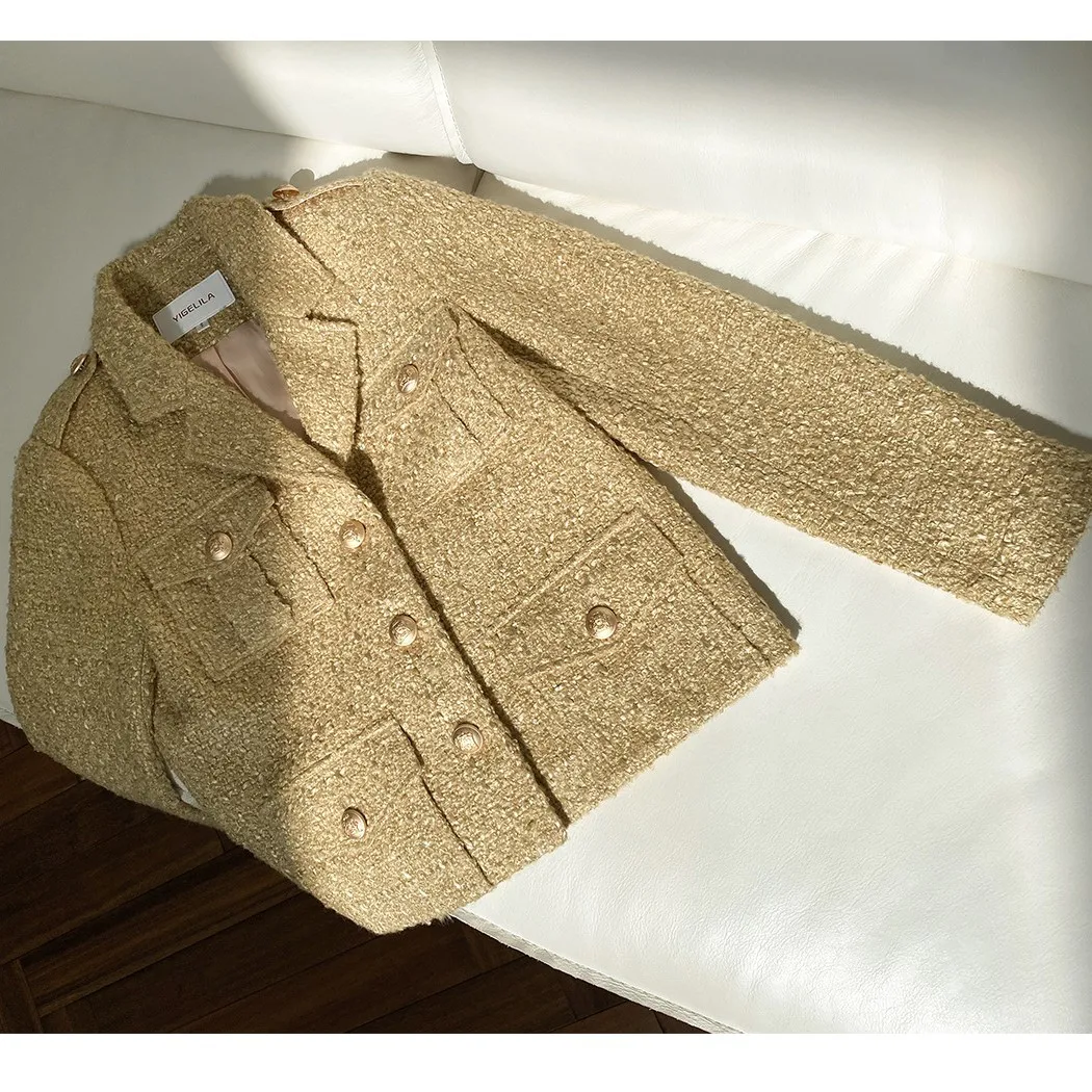 2023 Spring Autumn Chic Women's High Quality 50%Wool Tweed Jackets Elegant Pockets Short Coat B586