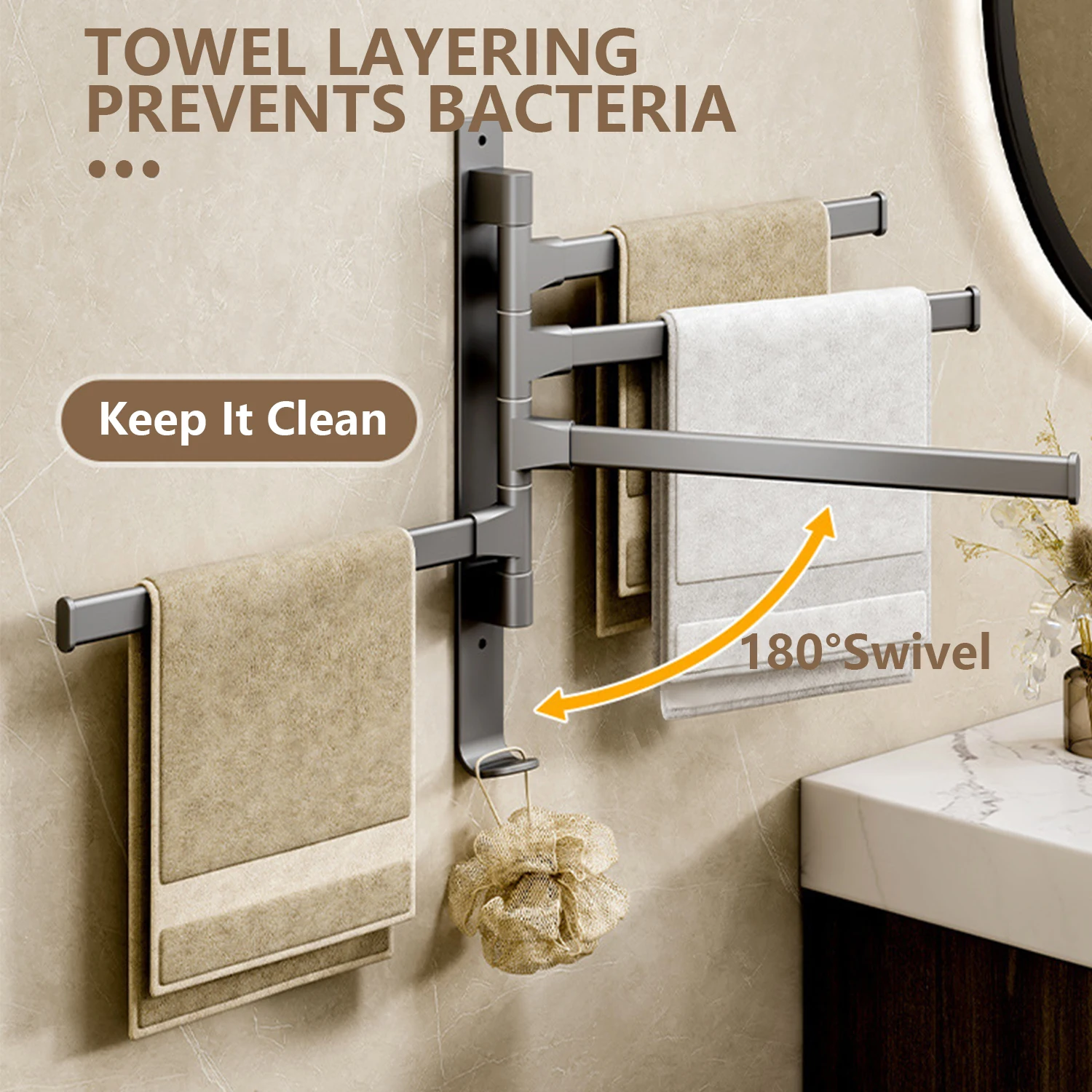 Bathroom Towel Rack Rotatable Towel Holder Space Aluminum 1/2/3/4/5-Bar Hanger Kitchen Kitchen Hanging Wall Mounted,towel holder,towel rack,bathroom facilities