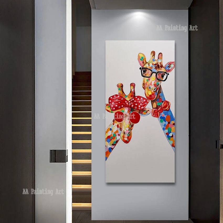 

Abstract Cartoon Animal Giraffe Oil Painting Canvas Wall Decor Cute Picture Art Unframed Canvas Art For Kid Room Decoration Gift