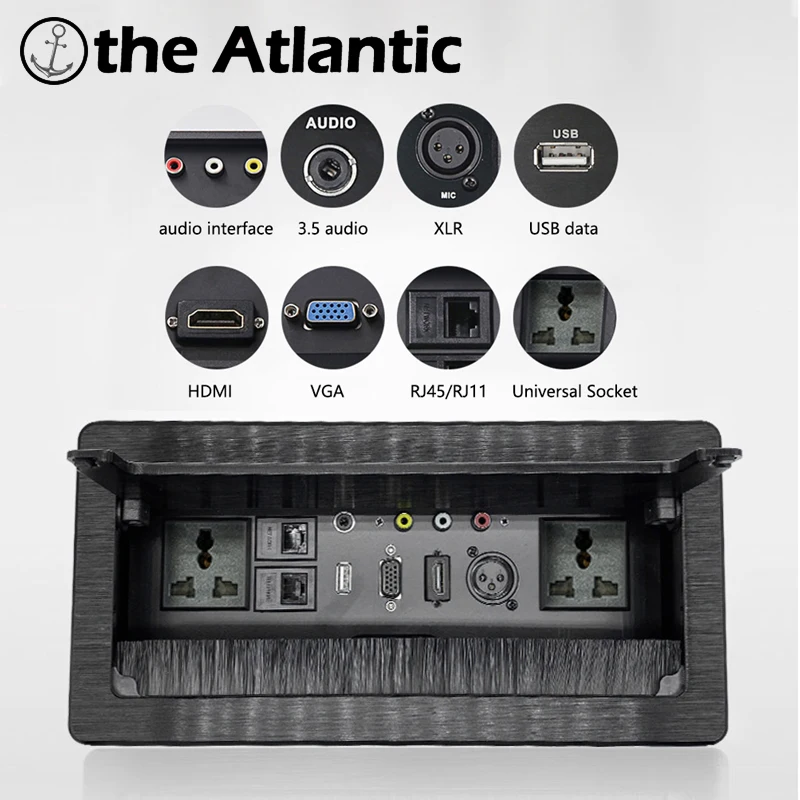 Bancadas Retráteis Plug com Tampa contra Poeira Mesa Desktop Sockets Multifuncional Caixa de Fio Escondido Xlr Vga Hdmi