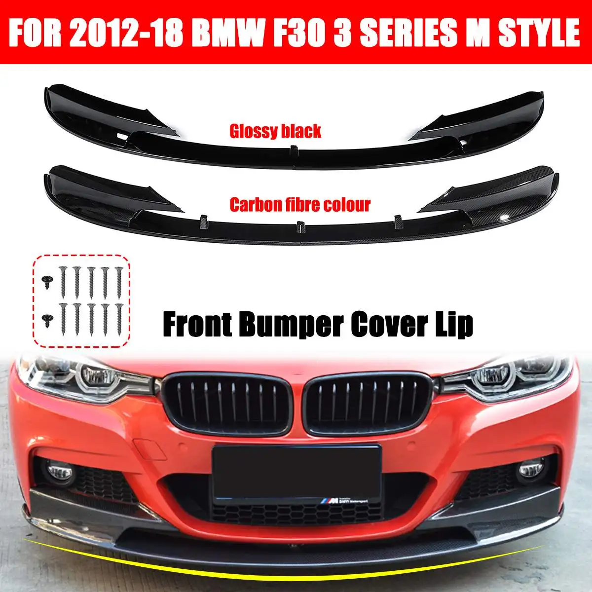 

M Style F30 Car Front Bumper Spoiler Lip Body Kit Bumper Diffuser Guard for BMW F30 3 Series 2012-2018 Front Bumper Lip Splitter