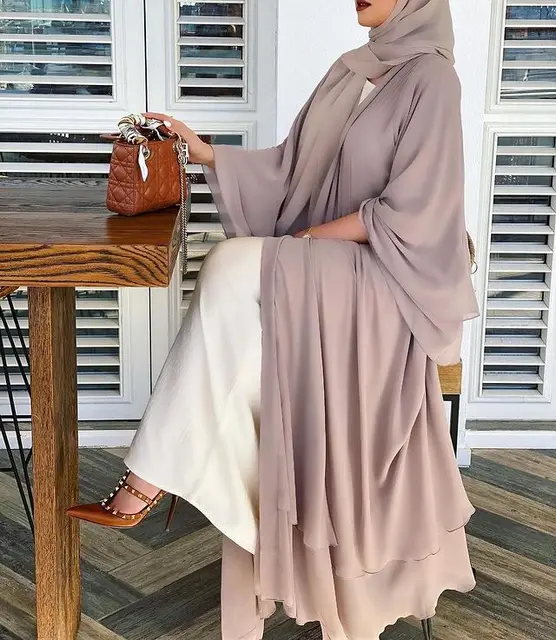 108466-5e6a4e.jpeg Mode mousseline de soie Abaya Kimono dubaï musulman Cardigan Abayas femmes Robe décontractée femme Islam vêtements avec ceinture