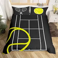 Tennis Court Print Duvet Cover Set,Boys Sports Games Themed Comforter Cover,Yellow Tennis Racket Sporting Equipment Bedding Set 1