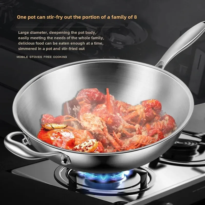 316 Stainless Steel Pot Uncoated Round Bottom Wok Concave Gas Stove Flat Bottom Induction Cooker Pot 6
