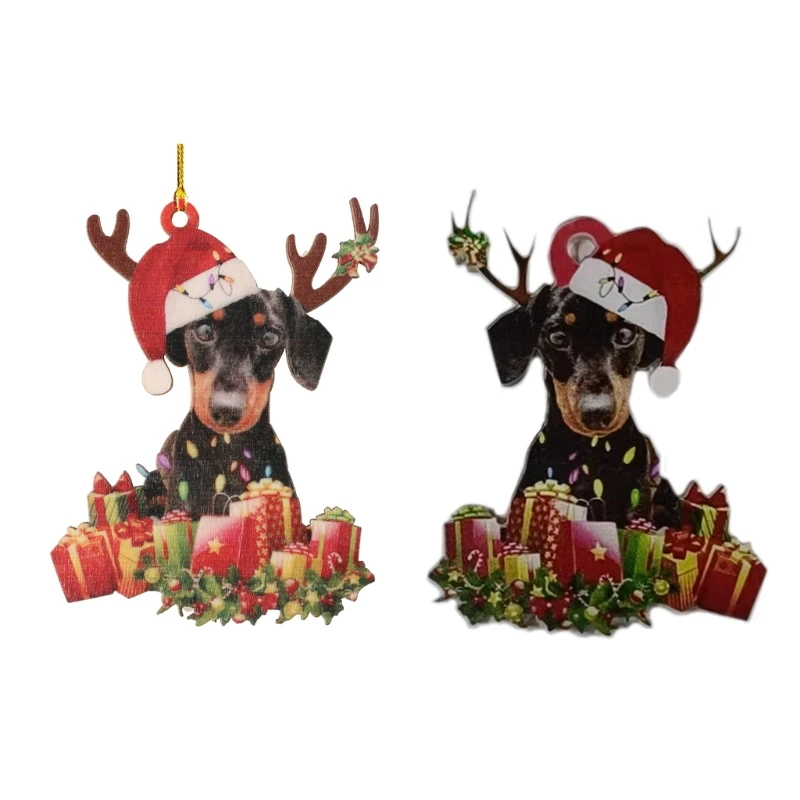 

Рождественское украшение для собаки, деревянная рождественская елка, подвесной знак, статуи, украшение, кулон P15F