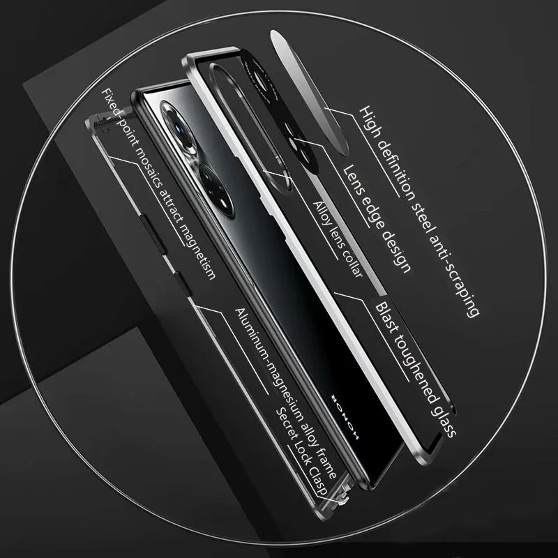 Premium Metal Magnetic Double-Sided Glass Snap Lock Phone Case - 360 Full Protection Cover