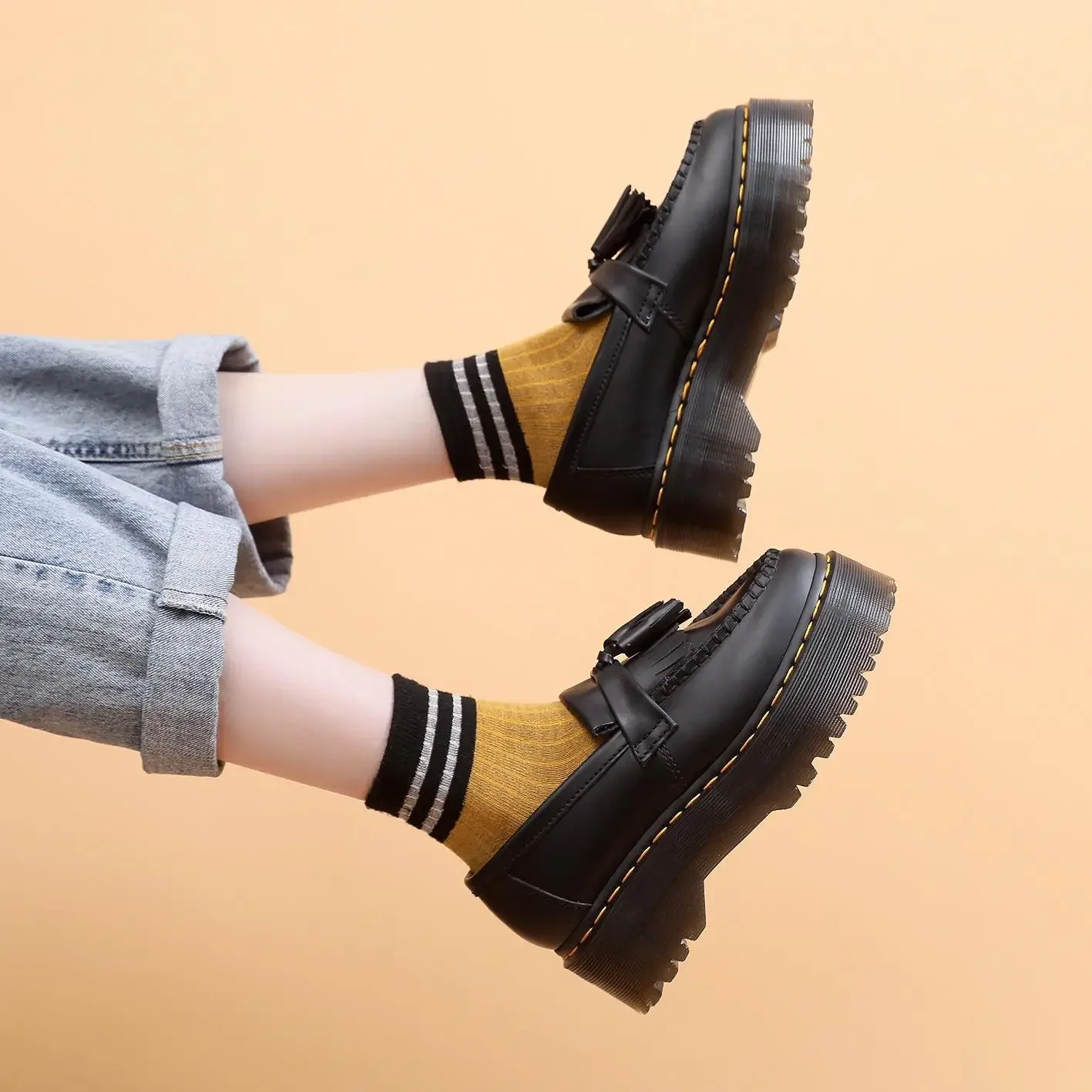 AiPingDing Fringed Loafers Women's Genuine Leather Low Top Mini Shoes British Style Fashion Casual Shoes For Women Students 3