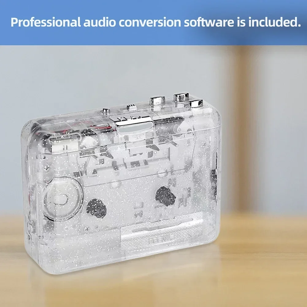 Full Transparent Shell Cassette To MP3 Format Tape Player, USB2.0 Tape Player USB Type-C English Listening Player for Study