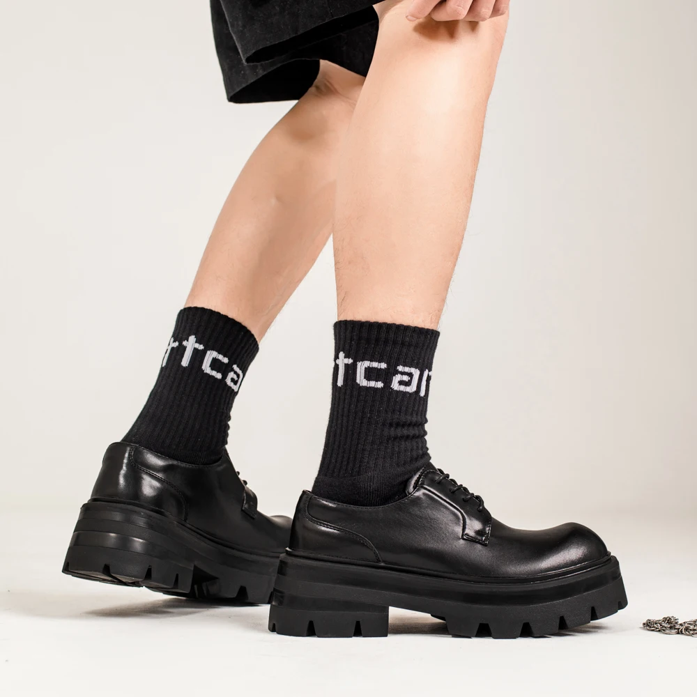 Designer style trend New British Style  Leather Men Shoes Black Height increasing Lace-Up Business Casual  Party Walking Shoes 4