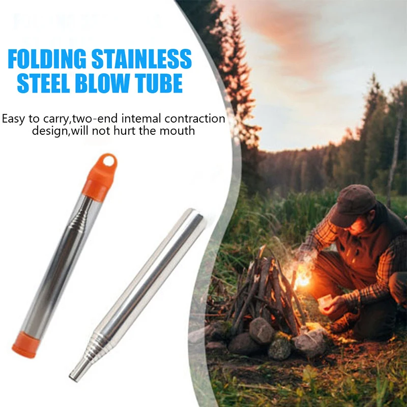 

Fire Blow Pipe Telescopic Camping Blow Fire Tube Blower Stainless Steel Pipe Campfire Tool for Outdoor Picnic BBQ Fireplace