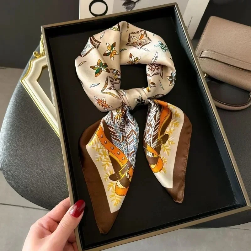 Women Head Silk Scarves Girl Luxury Silk Square Plaid Scarf Women Satin Neck Hair Tie Band Soft Work Neckerchife Scarf Hijab - 2