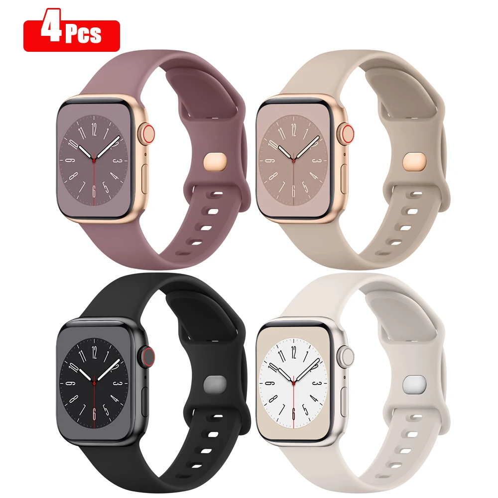 

4 Pack Silicone Bands For Apple Watch Series Ultra SE 8 7 6 5 4 3 2 1 40mm 38mm 44mm 42mm 45mm 41mm 49mm Sport Strap Replacement
