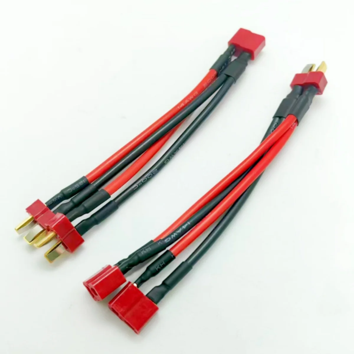 Adaptateur parallèle pour batterie drone XT60 et T-plug, vue des connecteurs et du câble 14AWG