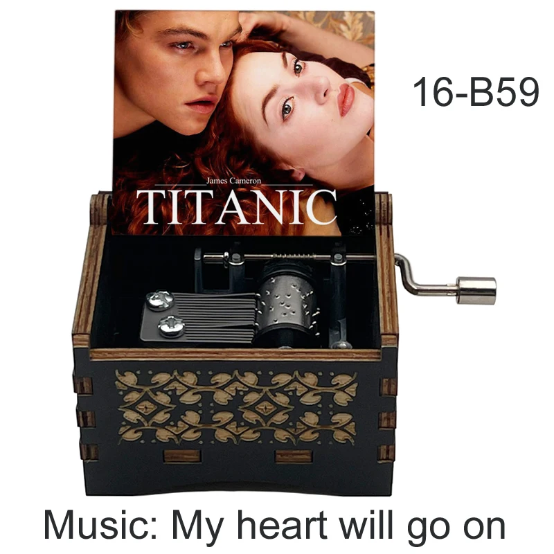 Titanic Movie Black Wooden Music Box, 18 Notes My Heart Will Go On Love Musical, Romantic Wife Girlfriend Birthday Gift Souvenir 2