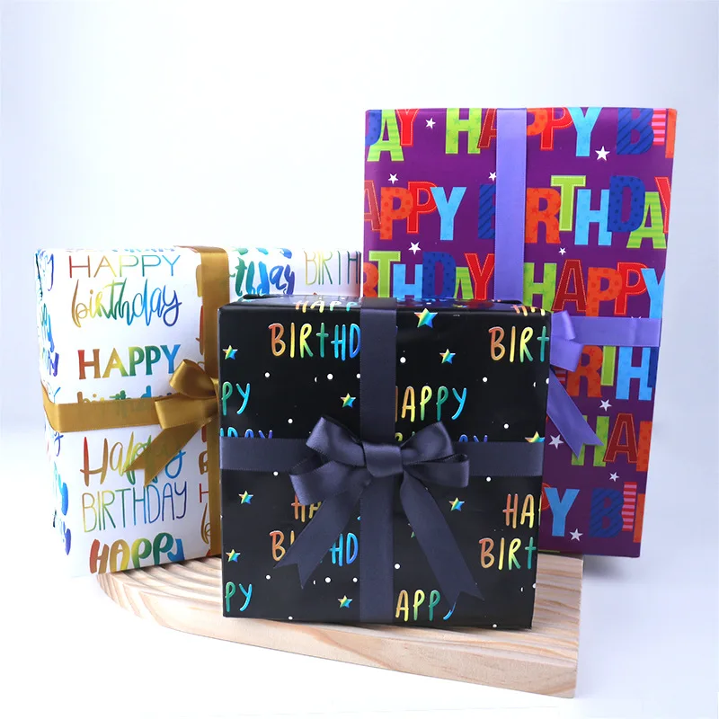 BWLOIES - Juego De Papel De Regalo Para Cumpleaños, Diseño De Cumpleaños Con Etiquetas Y Cinta, Para Niños, Hombres, Niñas Y Mujeres