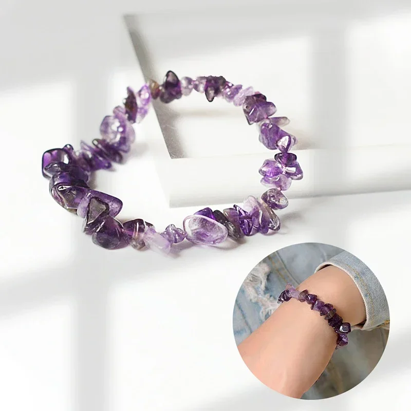 Natural Crystal Crushed Stone Bracelet Irregular Reiki Lucky Elastic Bracelet Ladies Fashion Strawberry Crystal Amethyst Jewelry 5