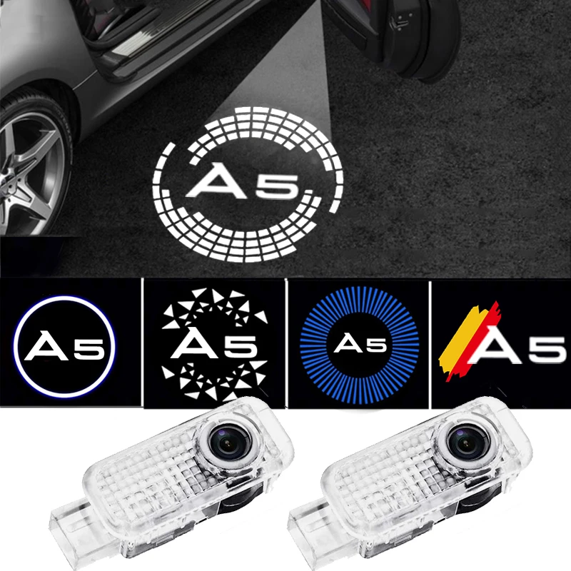 2Pcs Luci Della Portiera Dell'Auto Logo Proiettore Lampada Laser Di Cortesia Per Audi A5 2008-2023 Badge Portiera Dell'Auto Led Welcome Light Pattern 