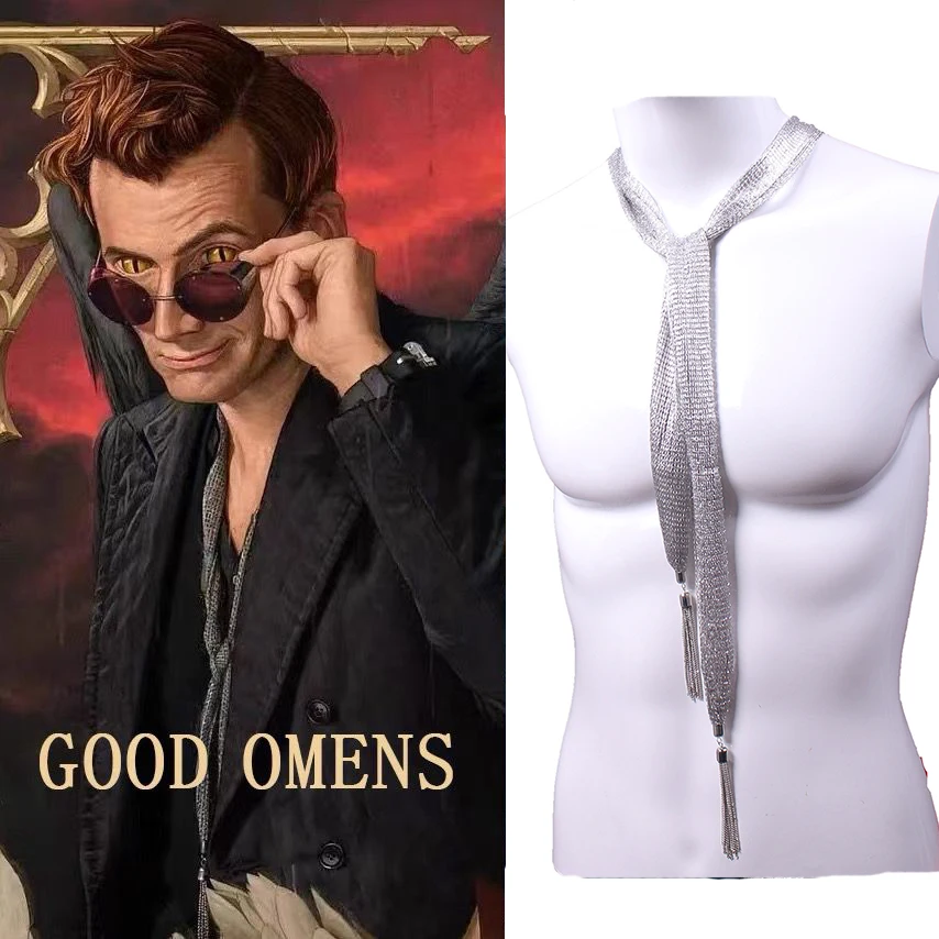 Neck tie,anime necktie,cosplay necktie Good Omens Crowley cosplay silver tie scarf David Tennant Original JK Tie Necktie Accessories Halloween Party Prop Gift