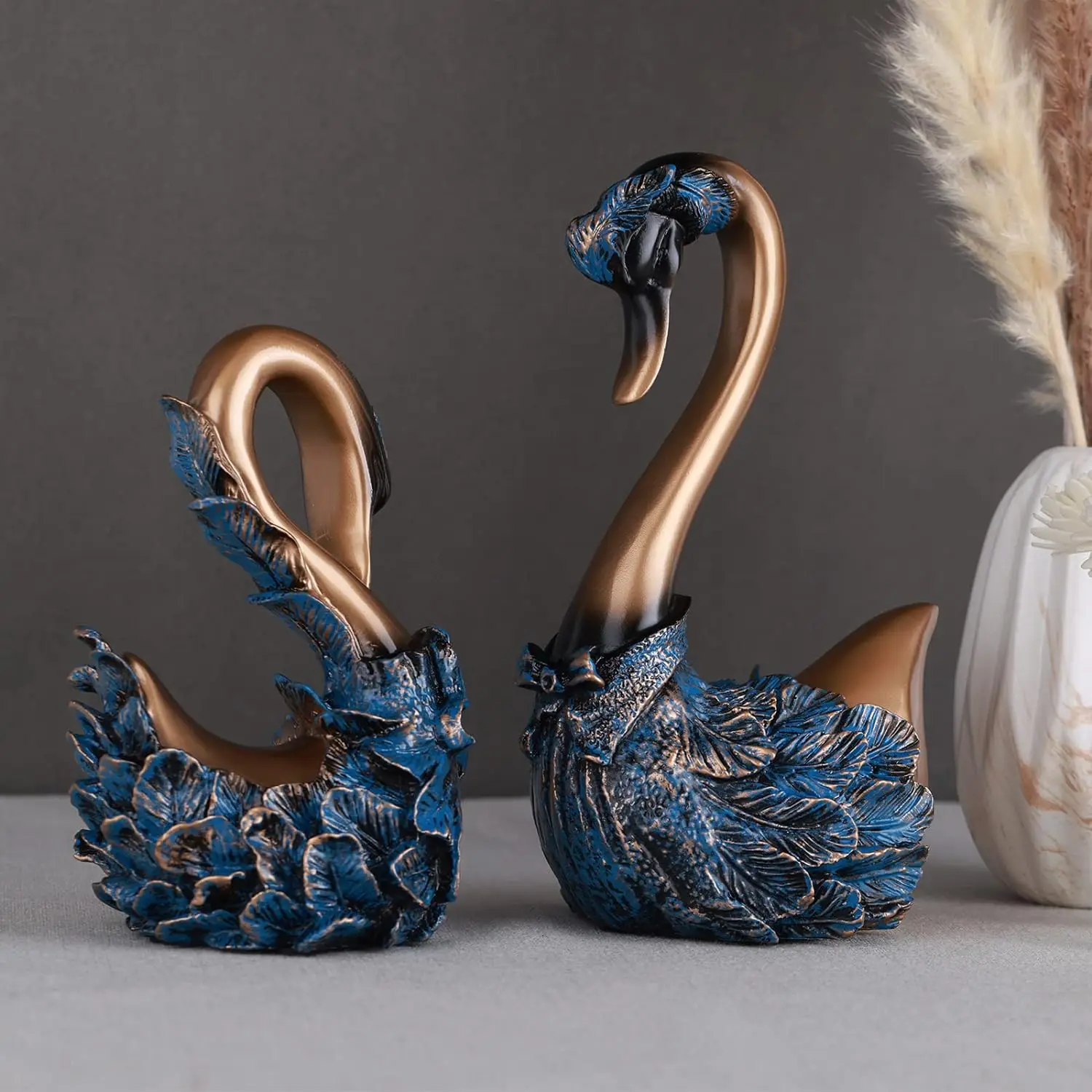 

Скульптура в виде лебедя 2 шт., элегантное керамическое Современное украшение для дома, статуя животного для влюбленных, гостиной, офиса