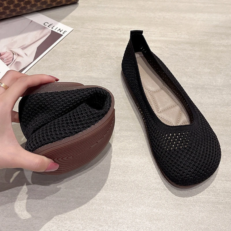 Big Size 42 Women Flats Knitted Breathable Sneakers Ladies Soft Bottom Ballet Loafers Casual Slip on Boat Shoe for Woman 2