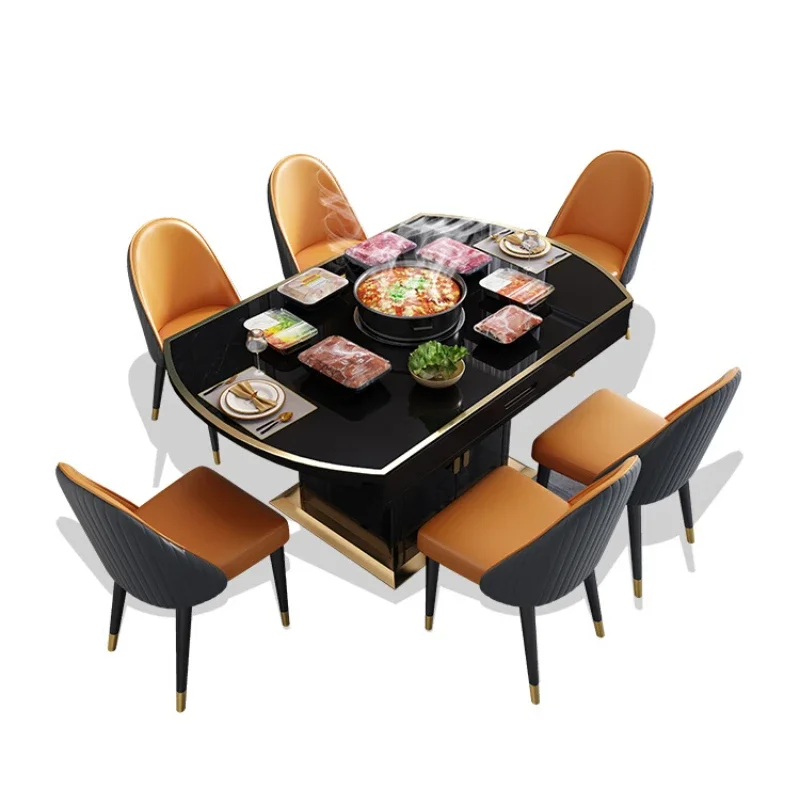 

Светильник роскошный обеденный стол с каменной тарелкой, Современная Минималистичная индукционная плита, горячий горшок, встроенный Выдвижной регулируемый