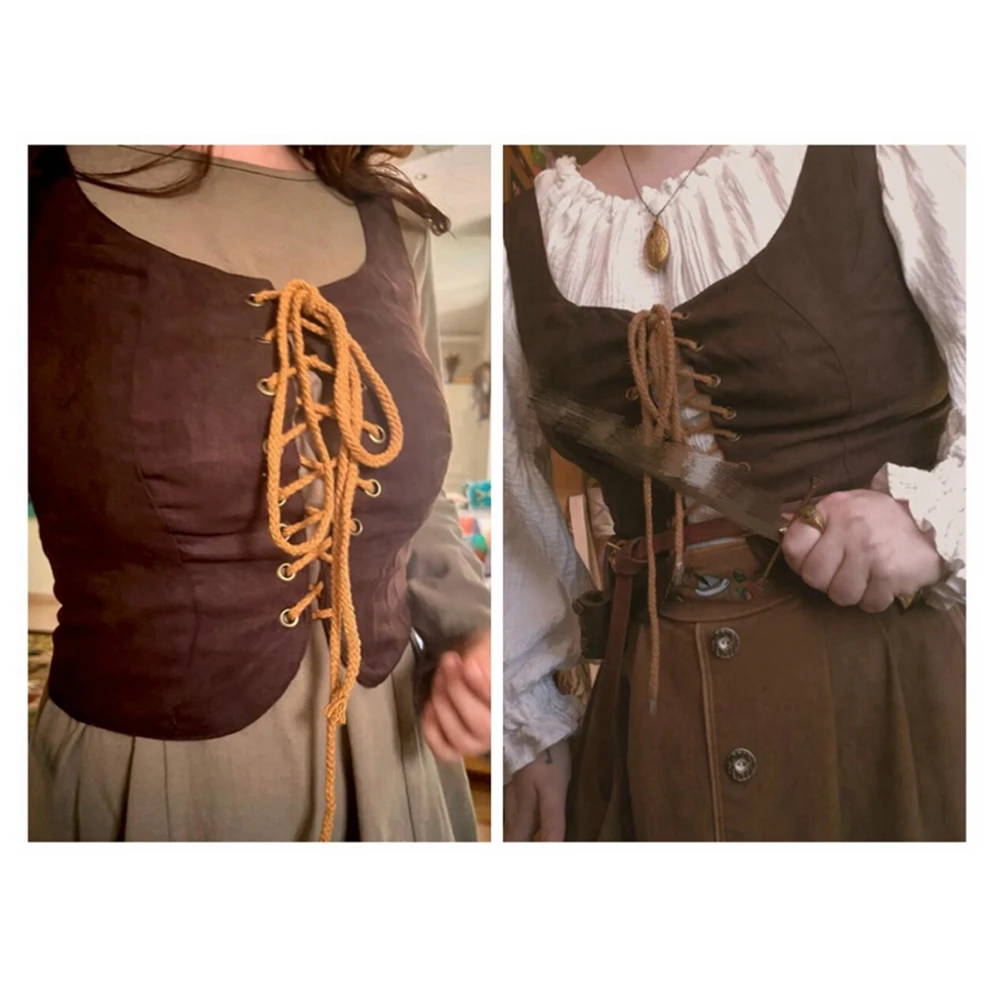Pirate Corset Vest Steampunk Waistcoat For Women Halloween Medieval Cosplay Tops