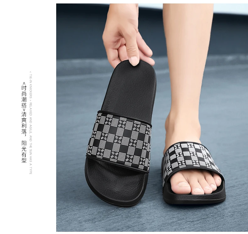 Herren-Slipper 2026 Sommer Outdoor Rutschfeste Geruchshemmende Freizeit-Strandpantoffeln Neu Karierte Slides Große Größen 48 – Detail 31