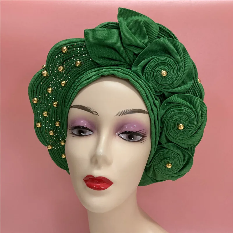 Copricapo ASO OKE Pronto all'Uso per Matrimoni, Gele Nigeriano Africano con Pietre e Perline, Copricapo per Feste