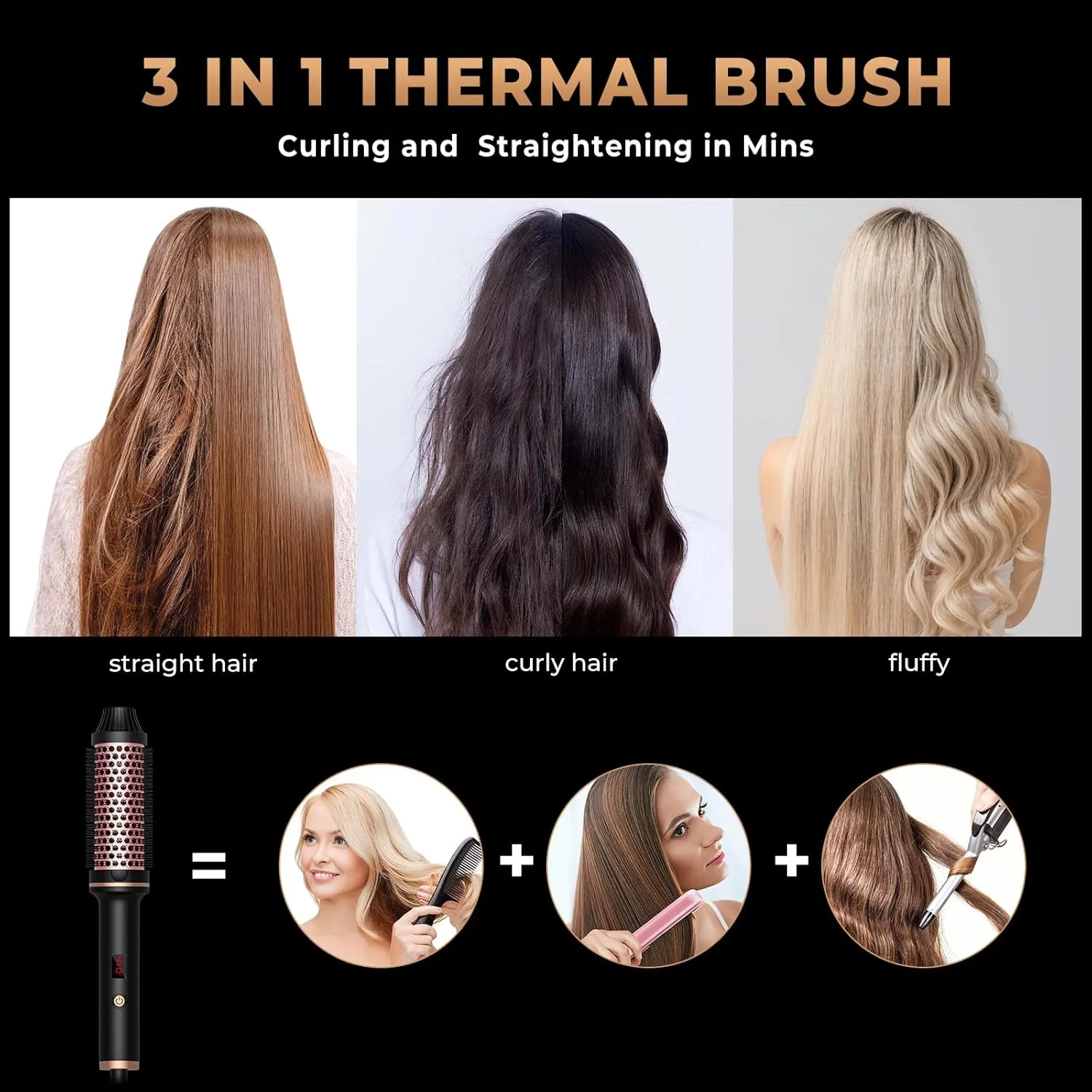 3In1 Dual PTC Fast Heating 210&deg;C Ceramic Hair Curler Comb Wand Straightener 32/38mm