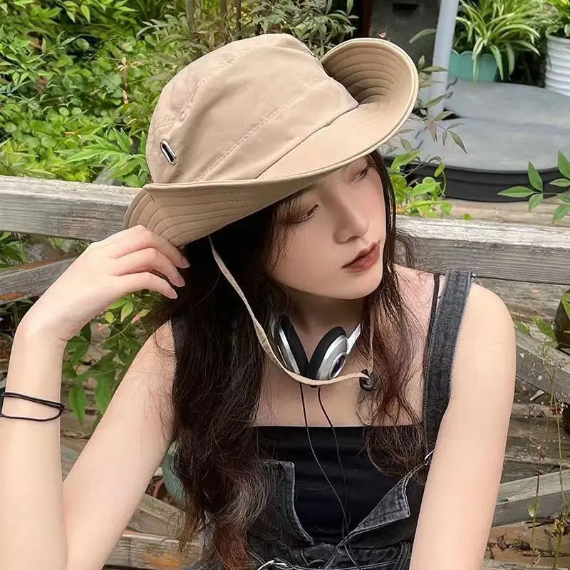 자외선 차단 태양 모자, 야외 낚시 등산 모자, 웨스턴 카우보이 모자, 여성 드로스트링 어부 모자, 여름 휴가, 큰 이브