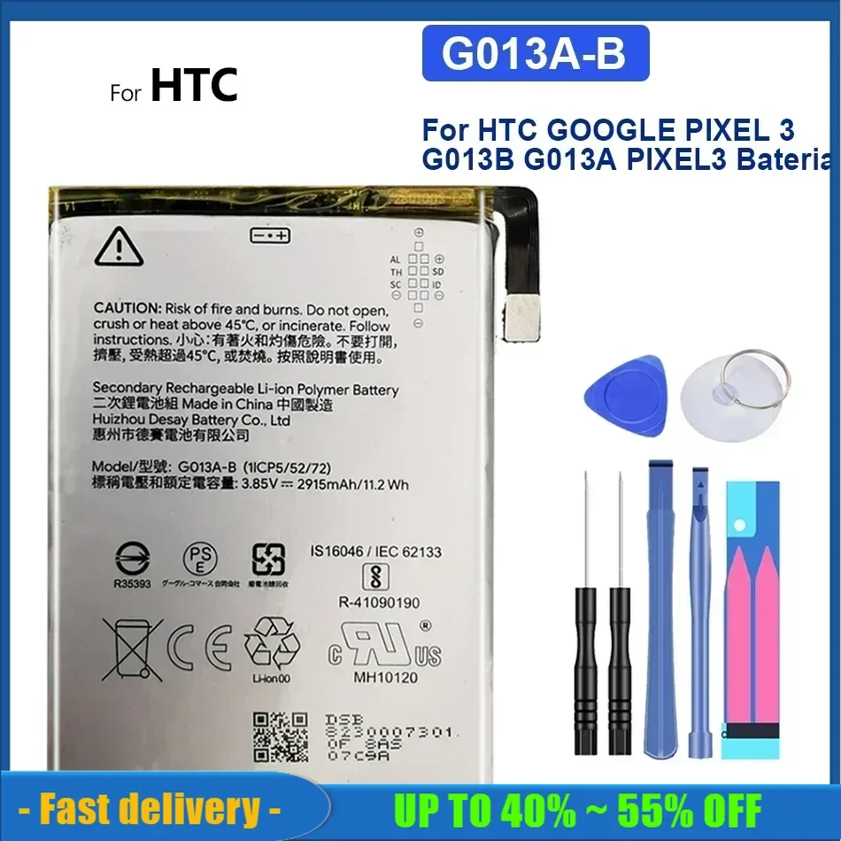 

Mobile Phone Batteries G013A-B 2915mAh For HTC GOOGLE PIXEL 3 G013B G013A PIXEL3 Rechargeable Portable Battery