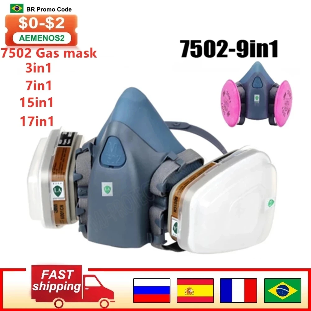 7 In 1/15 In 1/17 In 1 Industrial Painting Spraying Respirator Gas Mask Suit Safety Work Filter Dust Face Mask Replace 7502