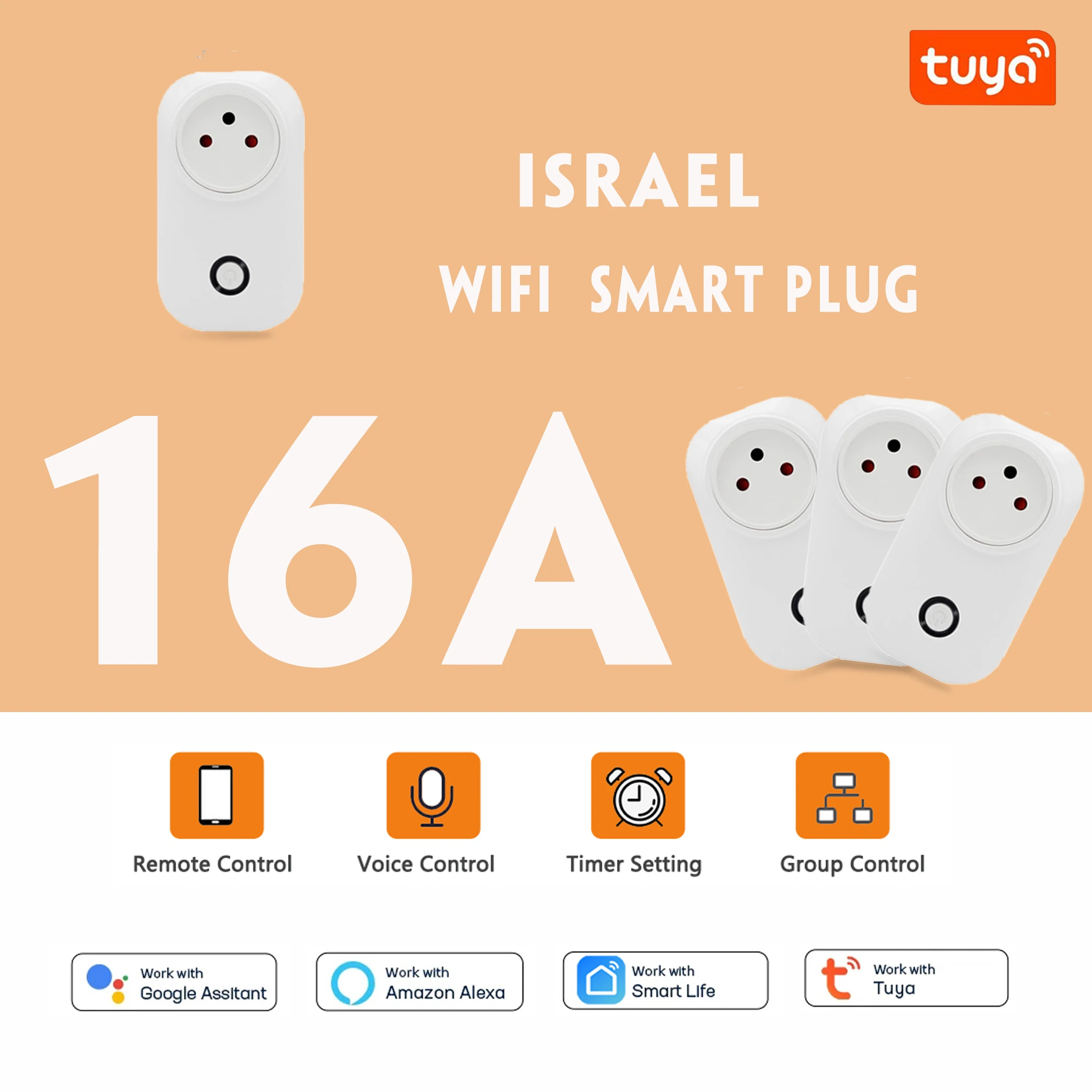 Tuya 16A Wifi Smart Switch Plug with Power Monitor Function Socket