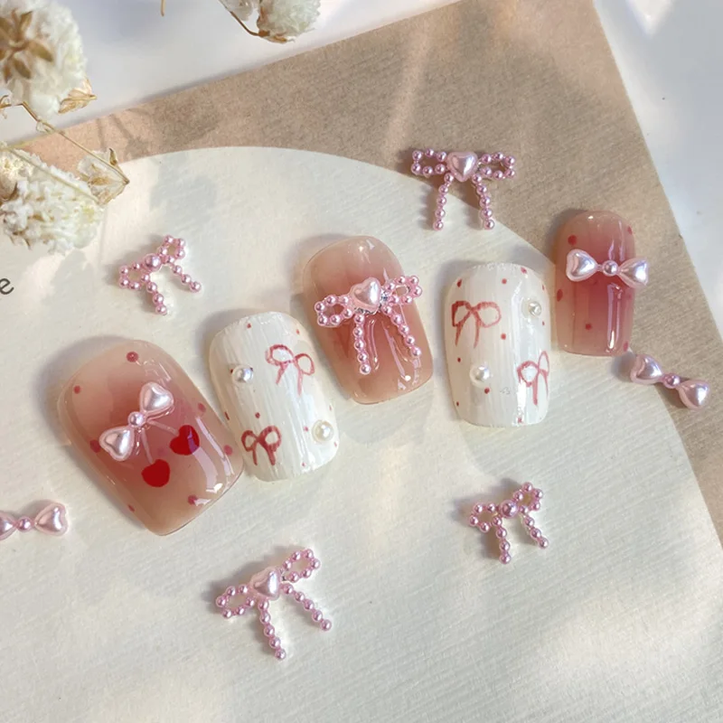 TSZS 10 قطعة/الوحدة لطيف ثلاثية الأبعاد الراتنج اللؤلؤ القوس مسمار الفن سحر اليابانية Preal Bowknot الشريط مسمار الفن زينة