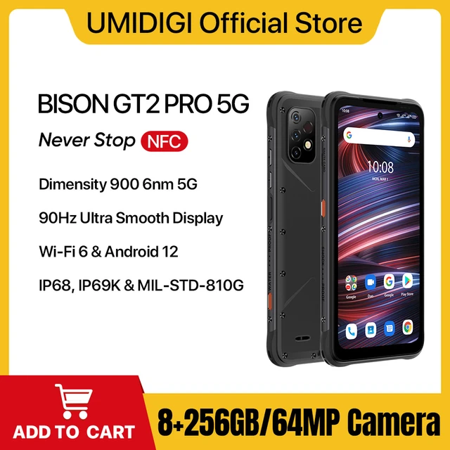 Umidigi-スマートフォンbison gt2 pro,頑丈な5g耐性,900 cpuプロセッサ,ip68 &  ip69k,6.5インチfhd,NFC, 90hz,64mpカメラ,バッテリー6150mah