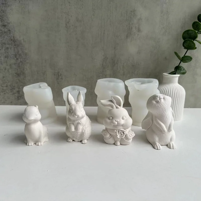 토끼 양초 금형, DIY 아로마 테라피 석고 실리콘 금형 석고 앉아서 앉은 토끼 장식 금형
